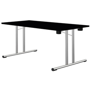 Folding leg rectangular table with black top and chrome frame