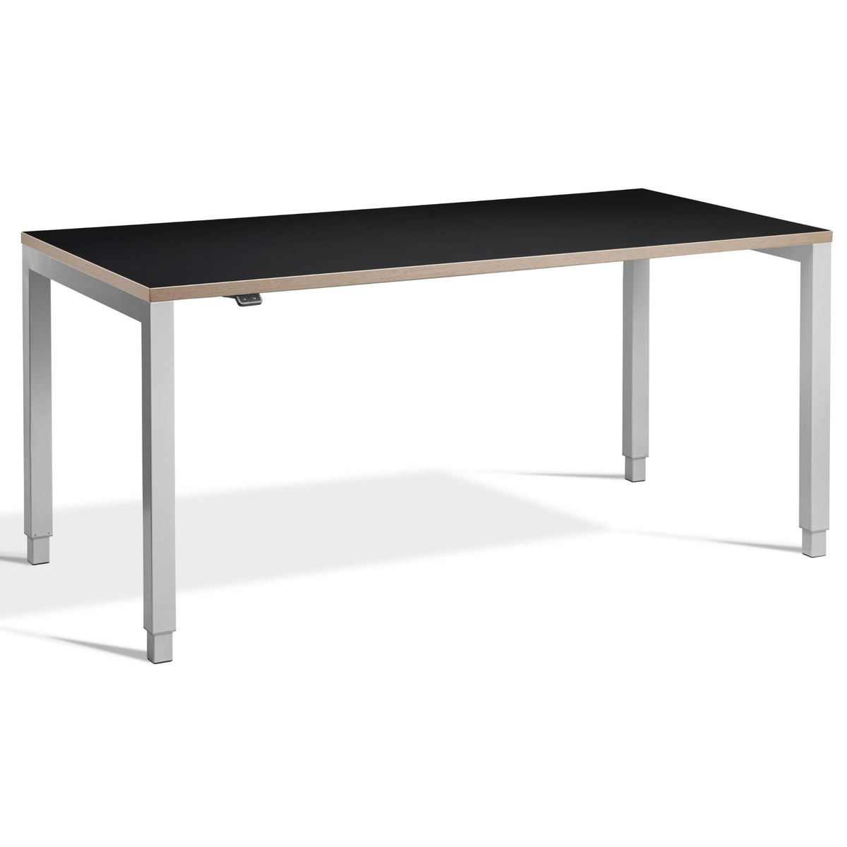 Four Leg Standing Desk - Rega - Silver Frame - Black Ply Edge Top - Studio Image