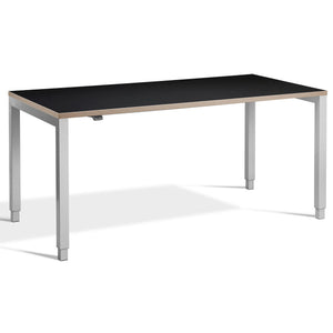 Four Leg Standing Desk - Rega - Silver Frame - Black Ply Edge Top - Studio Image