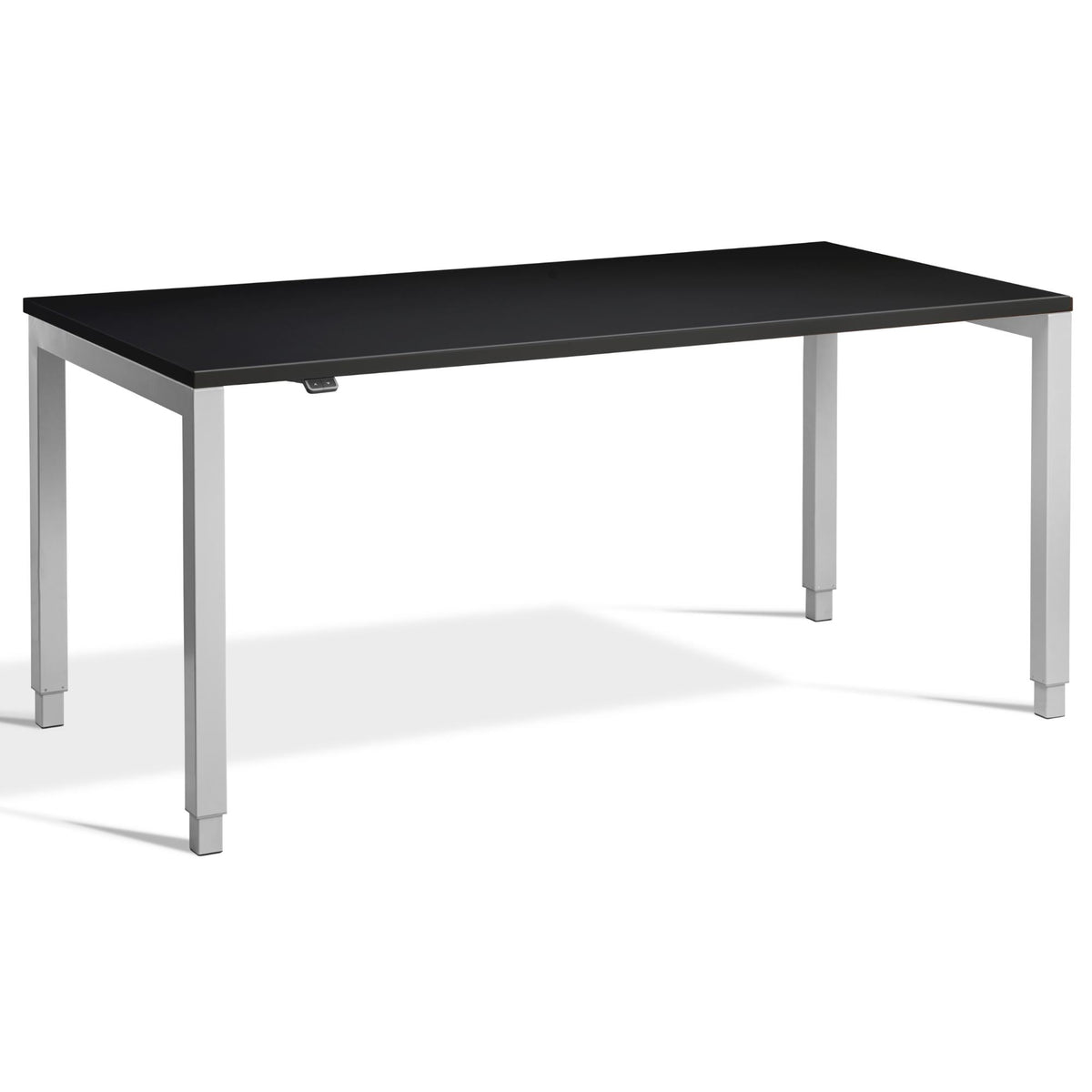 Four Leg Standing Desk - Rega - Silver Frame - Black Top - Studio Image