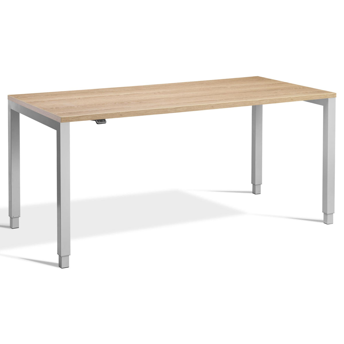 Four Leg Standing Desk - Rega - Silver Frame - Brown Oak Top - Studio Image