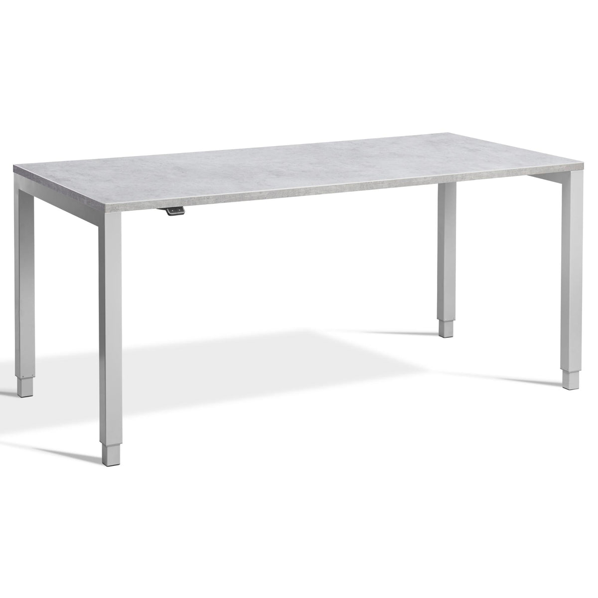 Four Leg Standing Desk - Rega - Silver Frame - Light Concrete Top - Studio Image
