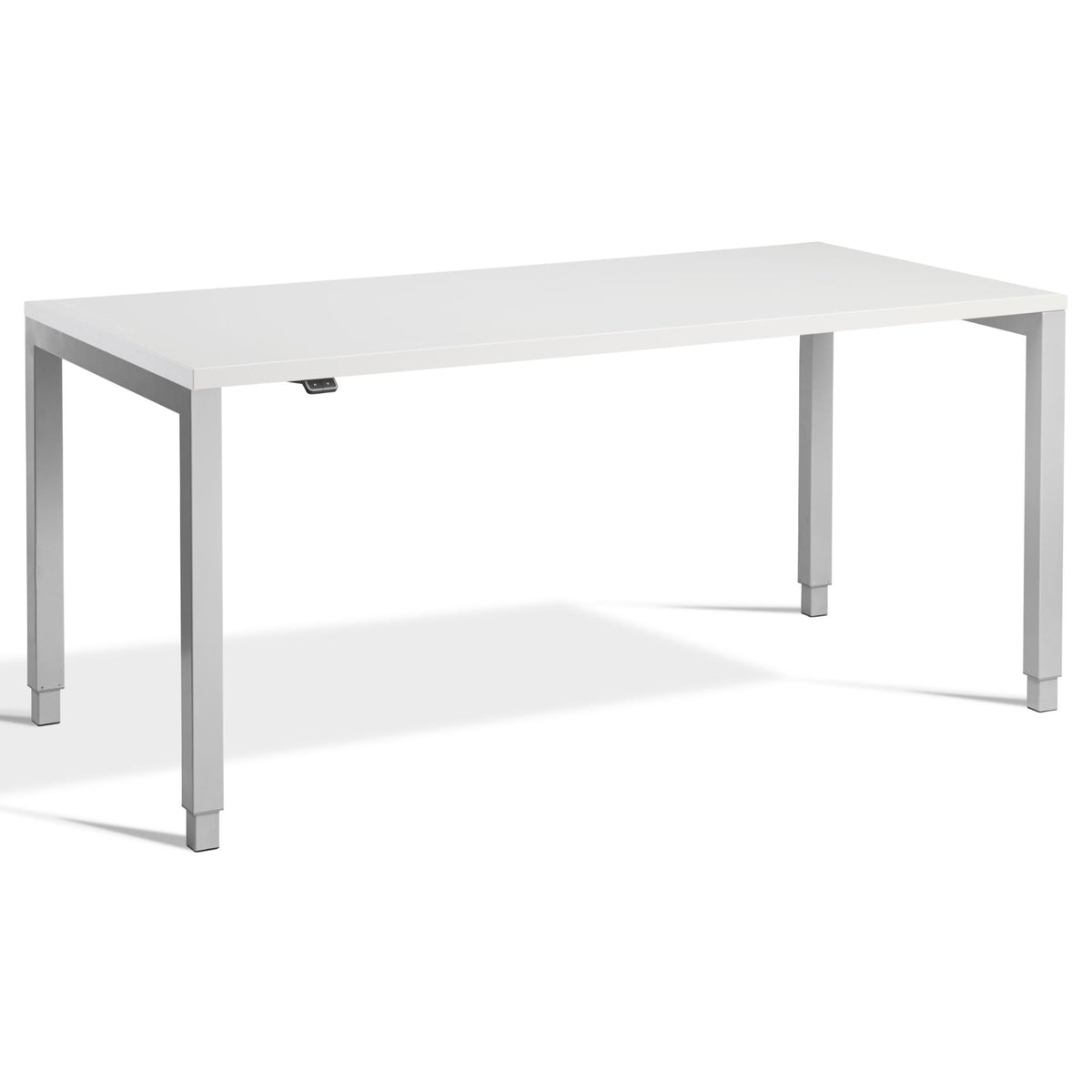 Four Leg Standing Desk - Rega - Silver Frame - Light Grey Top - Studio Image