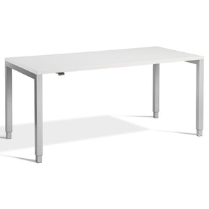 Four Leg Standing Desk - Rega - Silver Frame - Light Grey Top - Studio Image