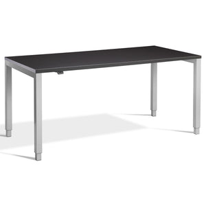 Four Leg Standing Desk - Rega - Silver Frame - Soft Black Top - Studio Image