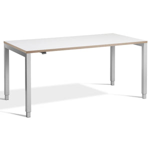 Four Leg Standing Desk - Rega - Silver Frame - White Ply Edge Top - Studio Image