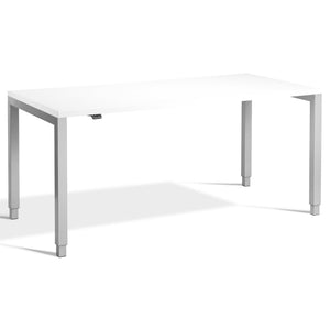 Four Leg Standing Desk - Rega - Silver Frame - White Top - Studio Image
