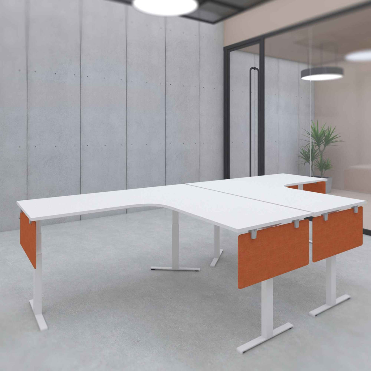 Freestanding Desk Divider - Orange Colour - Mounted Under the Corner Desk