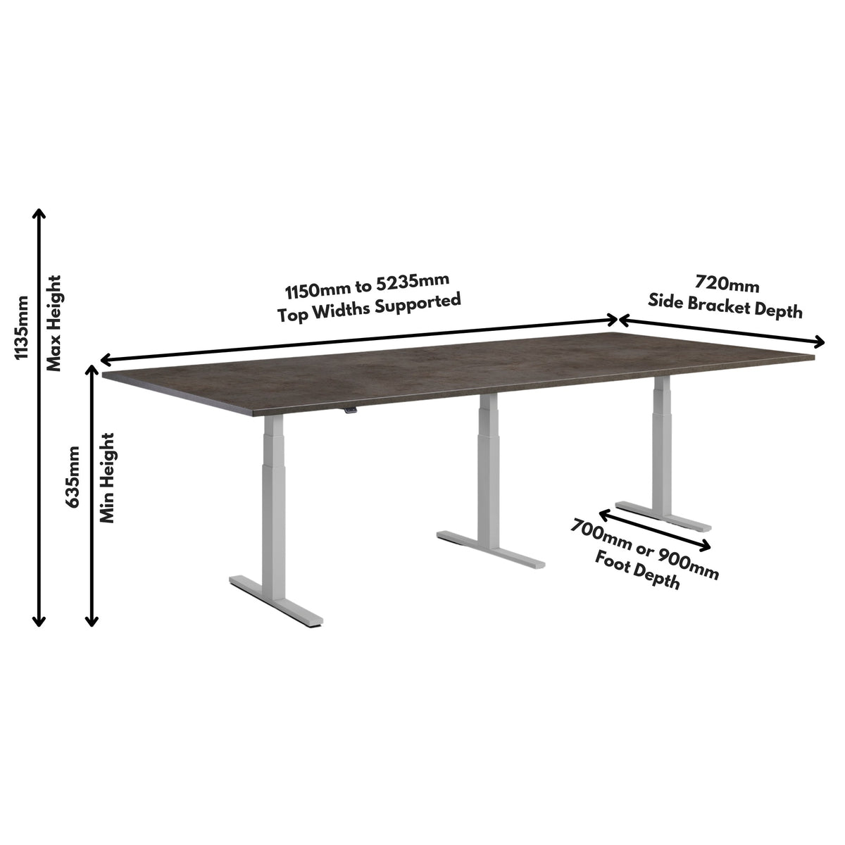 Height Adjustable Conference Room Table - Altura Luxe - Dimensions