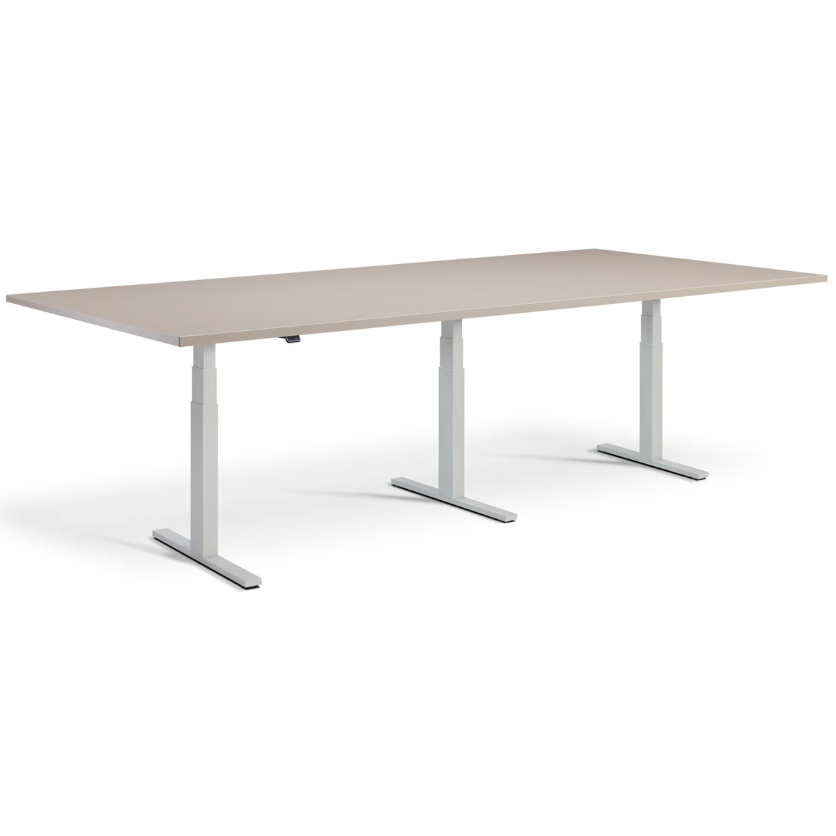 Height Adjustable Conference Room Table - Altura Luxe - Light Grey Frame - Stone Table Top - Studio Image