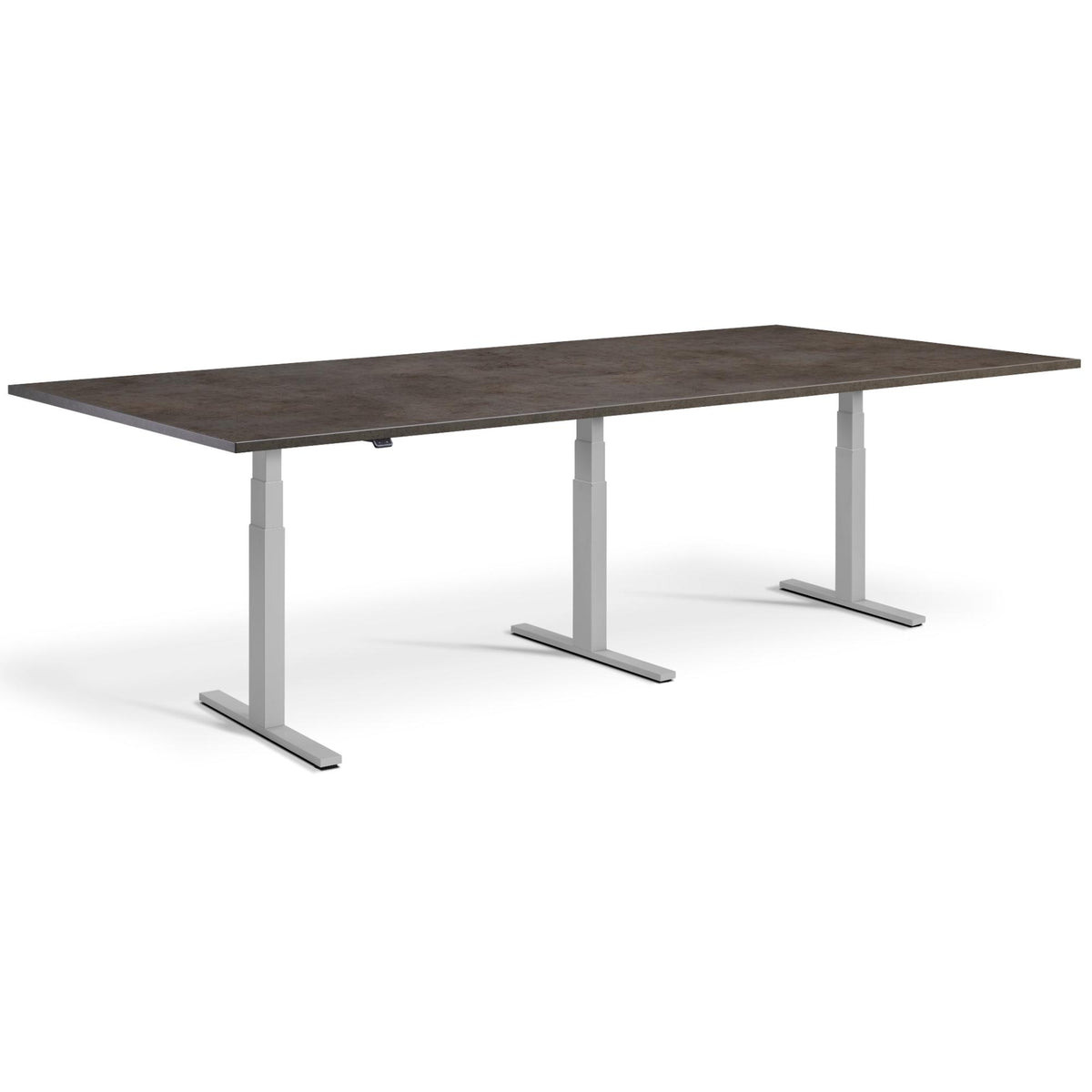 Height Adjustable Conference Room Table - Altura Luxe - Silver Frame - Concrete Table Top - Studio Image