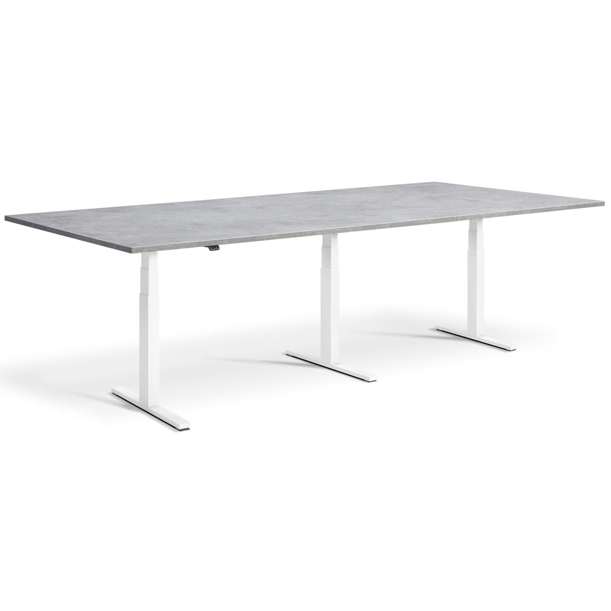 Height Adjustable Conference Room Table - Altura Luxe - White Frame - Concrete Table Top - Studio Image