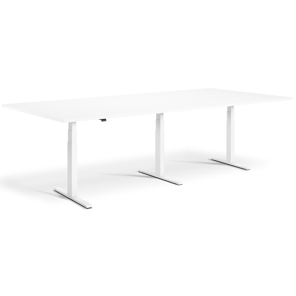 Height Adjustable Conference Room Table - Altura Luxe - White Frame - White Table Top - Studio Image