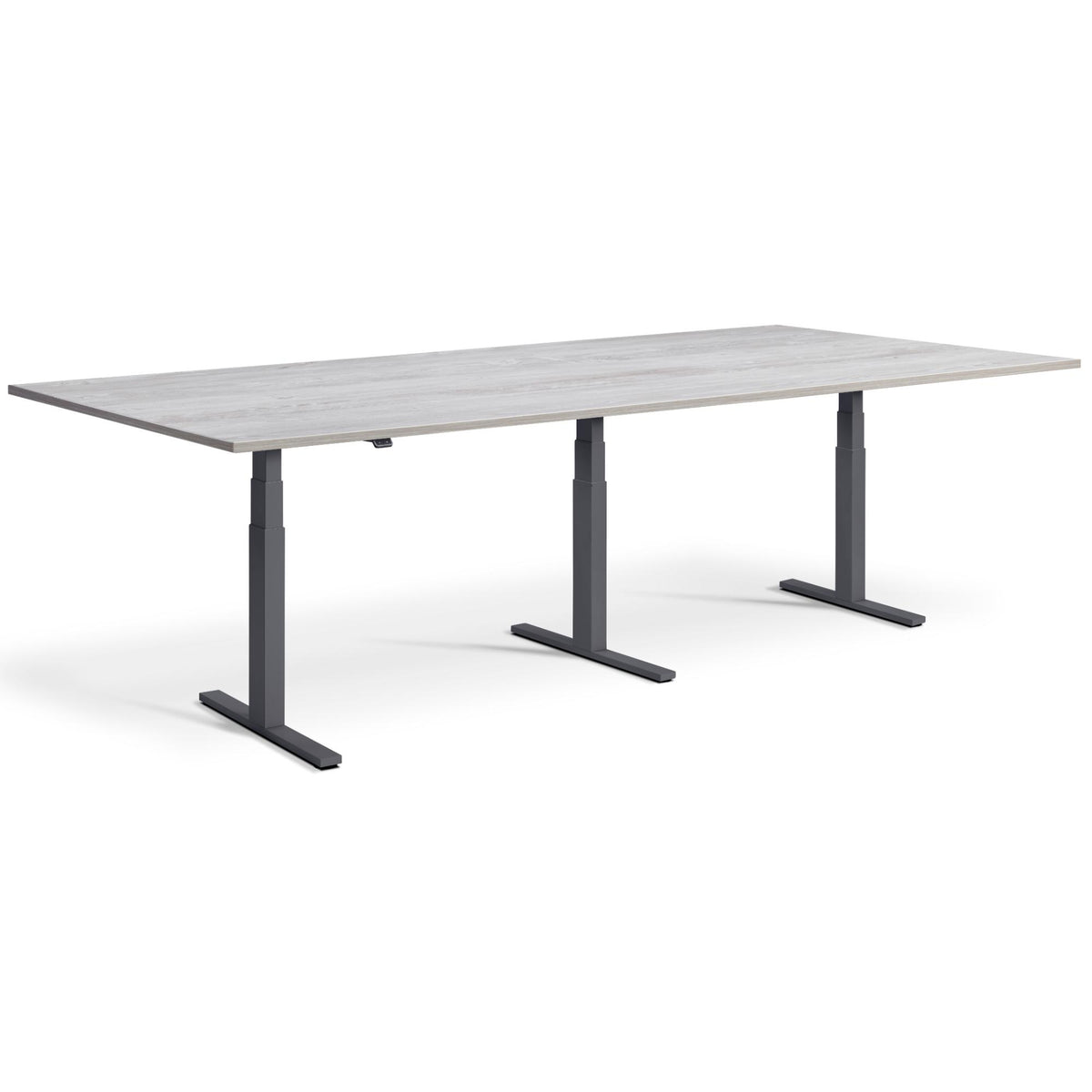 Height Adjustable Conference Table - Altura Luxe - Anthracite Frame - Cascina Pine Table Top - Studio Image