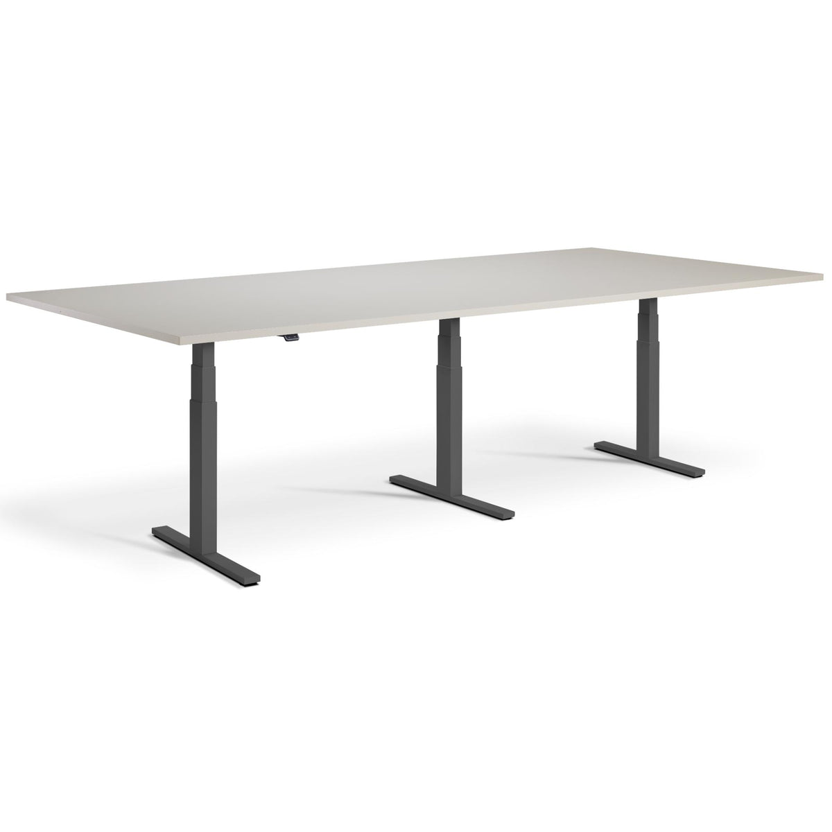 Height Adjustable Conference Table - Altura Luxe - Dark Grey Frame - Cashmere Table Top - Studio Image