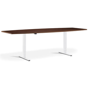 Height Adjustable Office Meeting Room Table - Altura Core Barrel End - White Frame - Natural Dijon Walnut Top - Studio Image