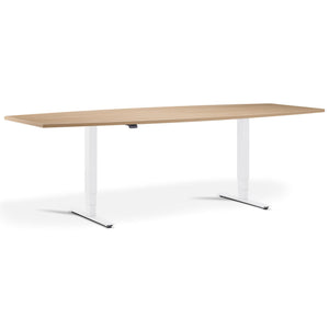 Height Adjustable Office Meeting Room Table - Altura Core Barrel End - White Frame - Natural Oak Top - Studio Image