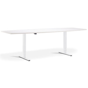 Height Adjustable Office Meeting Room Table - Altura Core Barrel End - White Frame - White Top - Studio Image