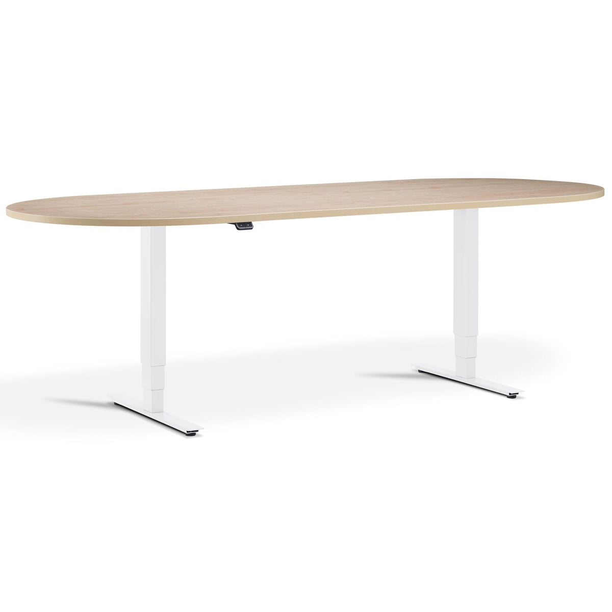 Height Adjustable Office Meeting Room Table - Altura Core D End - White Frame -  Maple Top - Studio Image