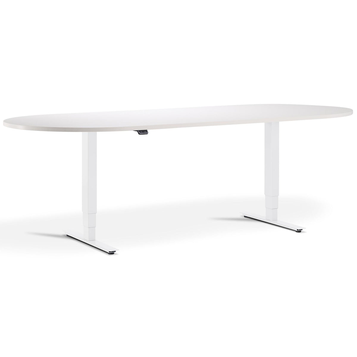 Height Adjustable Office Meeting Room Table - Altura Core D End - White Frame -  White Top - Studio Image