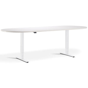 Height Adjustable Office Meeting Room Table - Altura Core D End - White Frame -  White Top - Studio Image