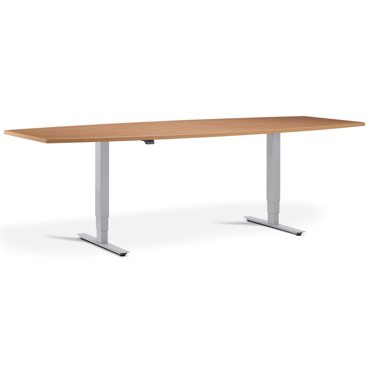 Height Adjustable Office Meeting Table
 - Altura Core Barrel End - Silver Frame - Beech Top - Studio Image
