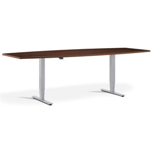 Height Adjustable Office Meeting Table
 - Altura Core Barrel End - Silver Frame - Natural Dijon Walnut Top - Studio Image