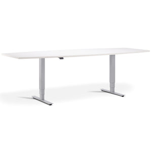 Height Adjustable Office Meeting Table
 - Altura Core Barrel End - Silver Frame - White Top - Studio Image