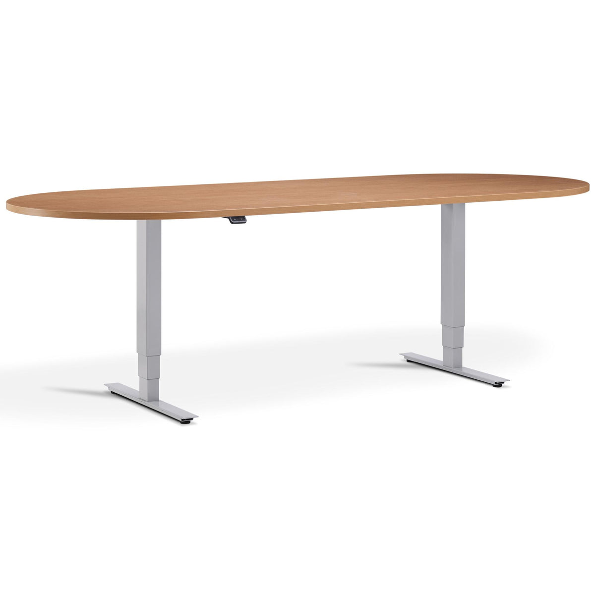 Height Adjustable Office Meeting Table - Altura Core D End - Silver Frame -  Beech Top - Studio Image