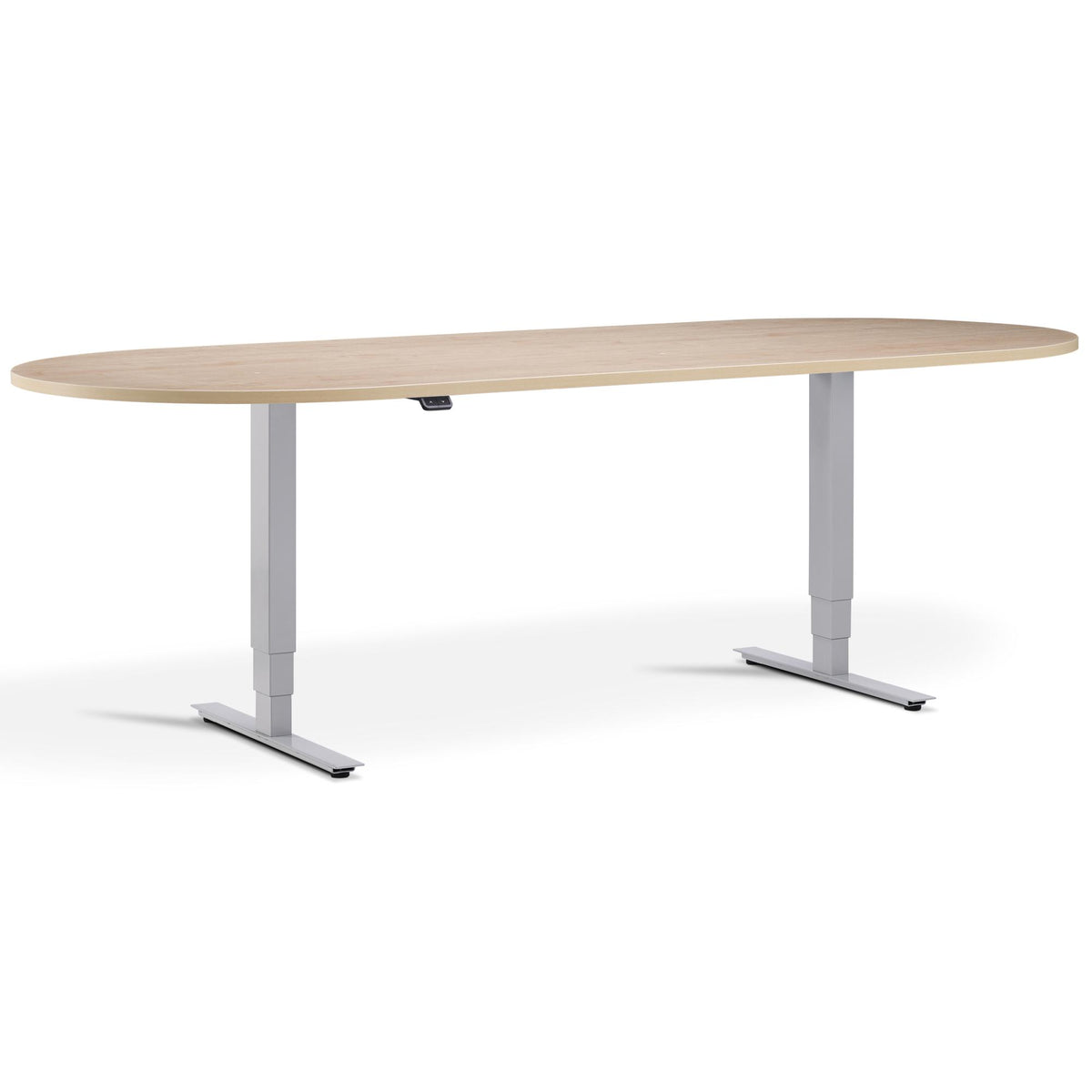 Height Adjustable Office Meeting Table - Altura Core D End - Silver Frame -  Maple Top - Studio Image