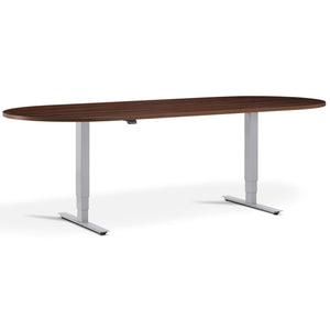 Height Adjustable Office Meeting Table - Altura Core D End - Silver Frame -  Natural Dijon Walnut Top - Studio Image