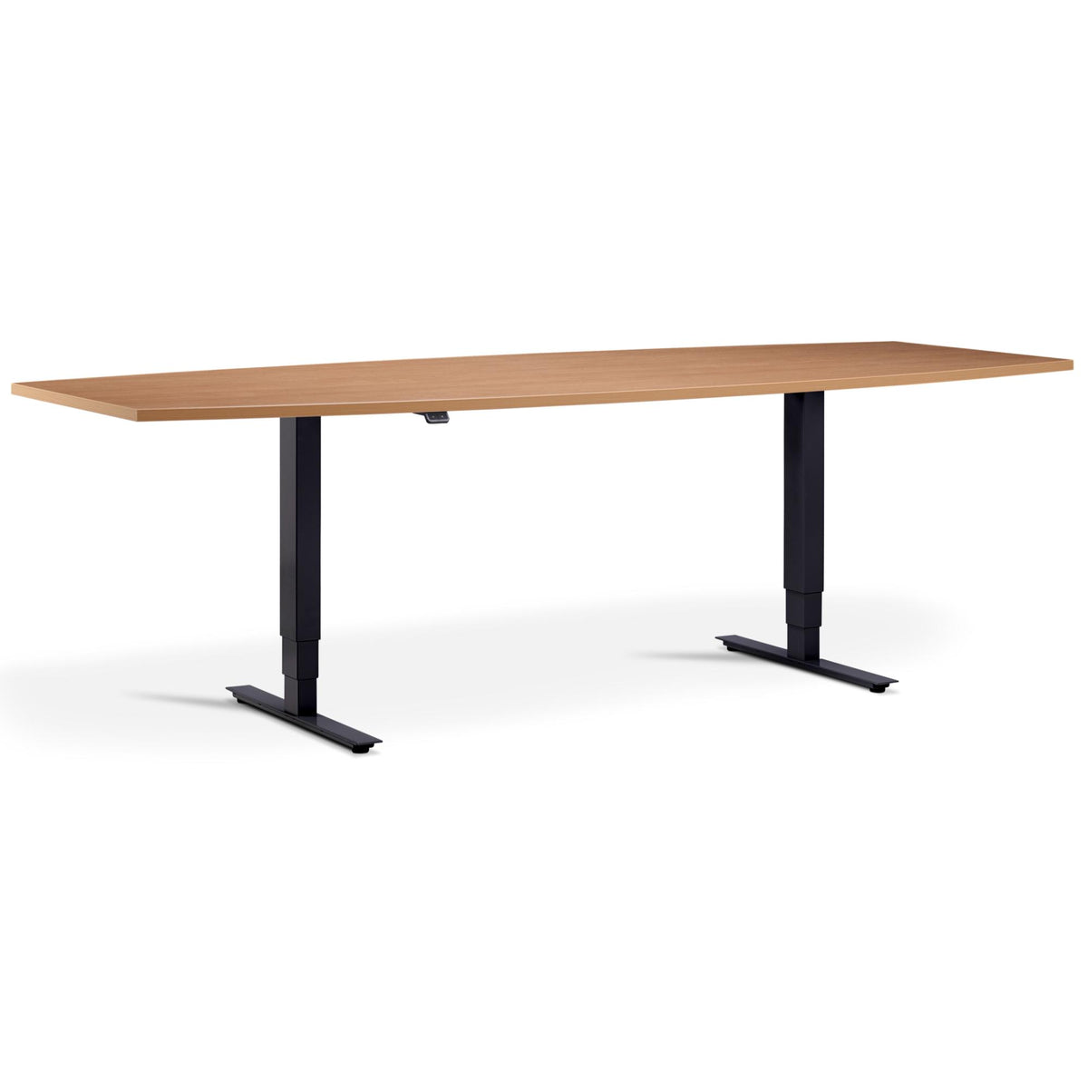 Height Adjustable Office Table - Altura Core Barrel End - Black Frame -  Beech Top - Studio Image