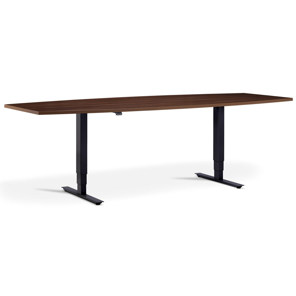 Height Adjustable Office Table - Altura Core Barrel End - Black Frame -  Natural Dijon Walnut Top - Studio Image