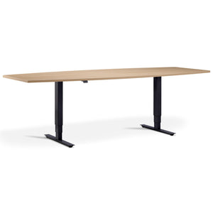 Height Adjustable Office Table - Altura Core Barrel End - Black Frame - Natural Oak Top - Studio Image
