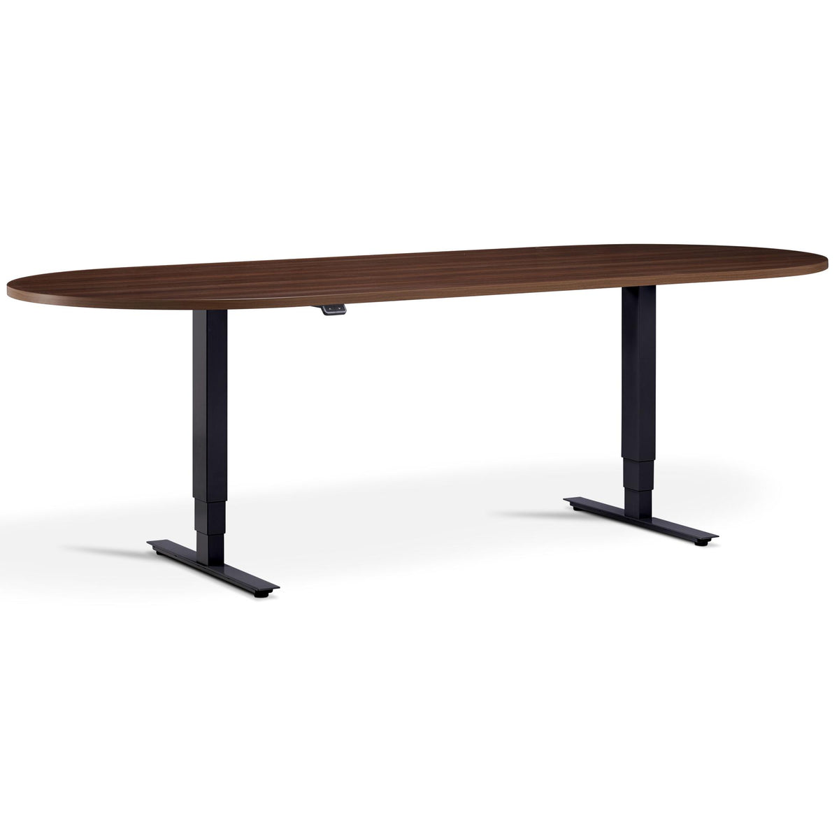 Height Adjustable Office Table - Altura Core D End - Black Frame - Natural Dijon Walnut Top - Studio Image
