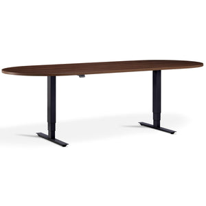 Height Adjustable Office Table - Altura Core D End - Black Frame - Natural Dijon Walnut Top - Studio Image
