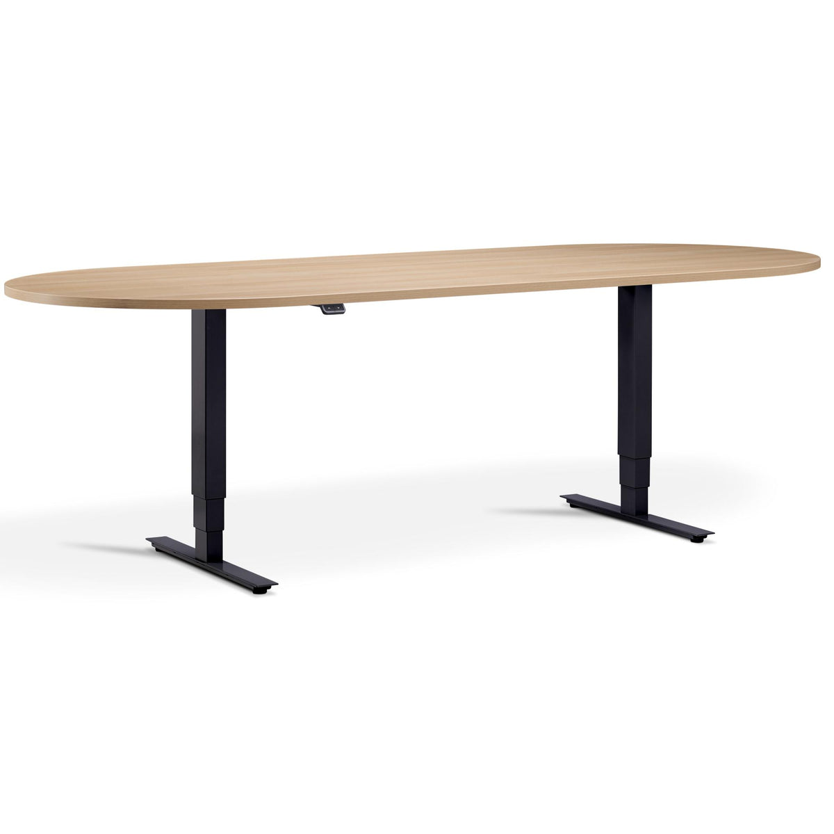 Height Adjustable Office Table - Altura Core D End - Black Frame -  Natural Oak Top - Studio Image
