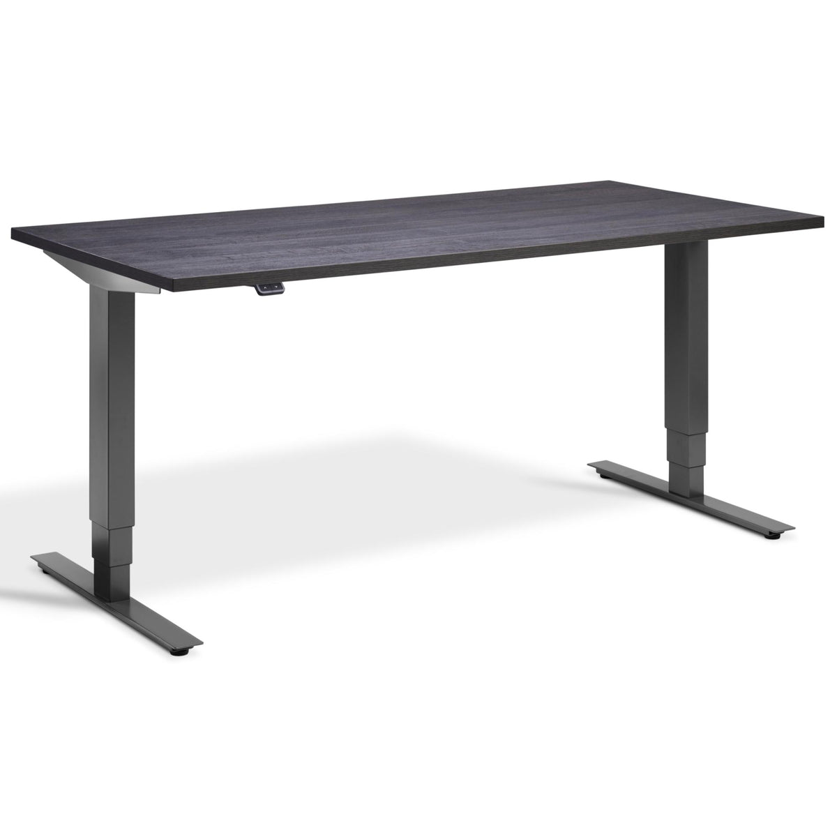 Height Adjustable Computer Desk - Masta Desk - Dark Grey Frame - Anthracite Sherman Oak Top - Studio Image