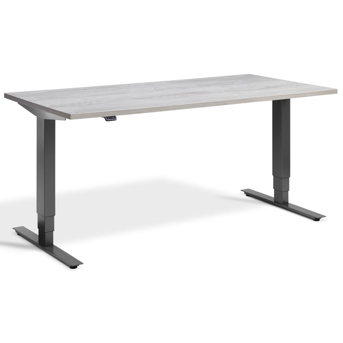 Height Adjustable Computer Desk - Masta Desk - Dark Grey Frame - Cascina Pine Top - Studio Image