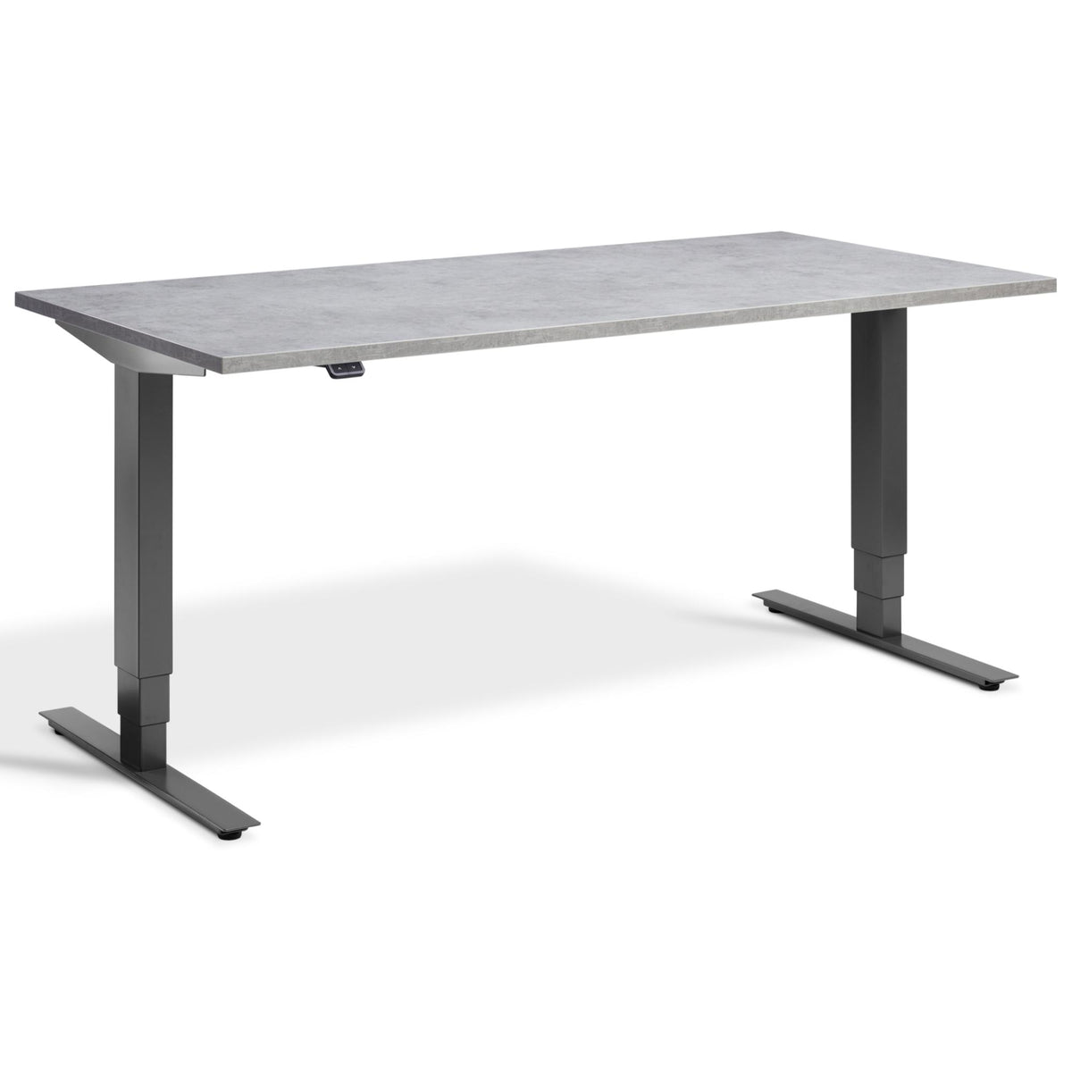 Height Adjustable Computer Desk - Masta Desk - Dark Grey Frame - Light Concrete Top - Studio Image