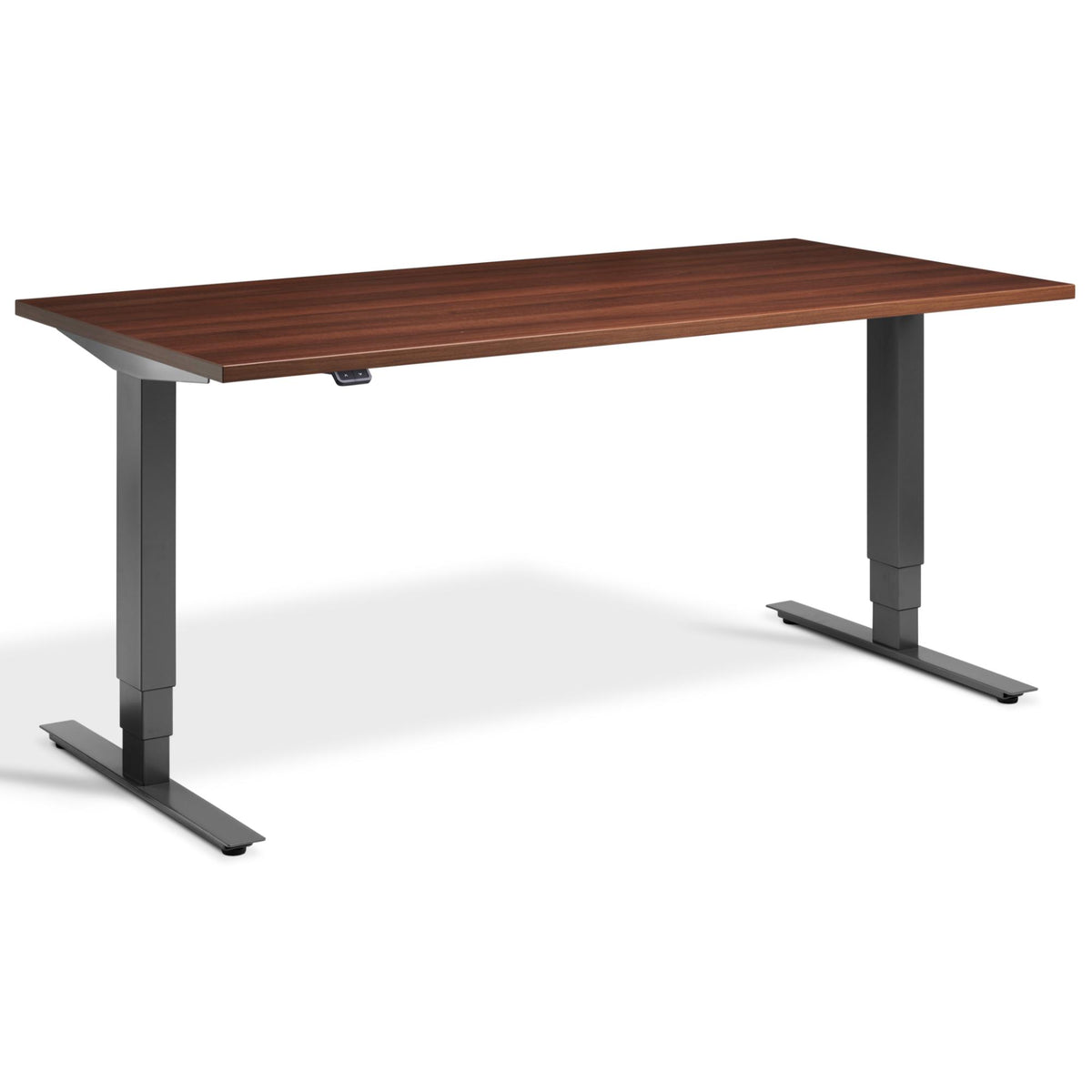 Height Adjustable Computer Desk - Masta Desk - Dark Grey Frame - Natural Dijon Walnut Top - Studio Image