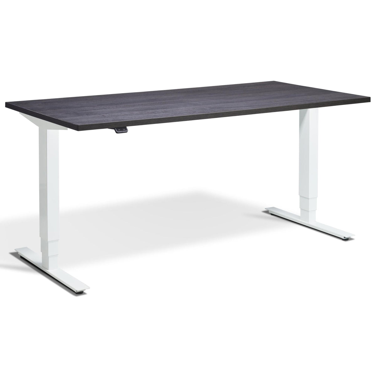 Height Adjustable Computer Desk - Masta Desk - White Frame - Anthracite Sherman Oak Top - Studio Image