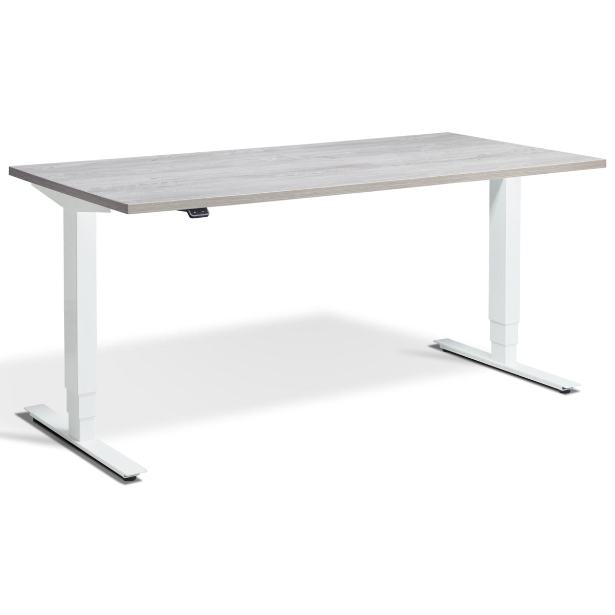 Height Adjustable Computer Desk - Masta Desk - White Frame - Cascina Pine Top - Studio Image