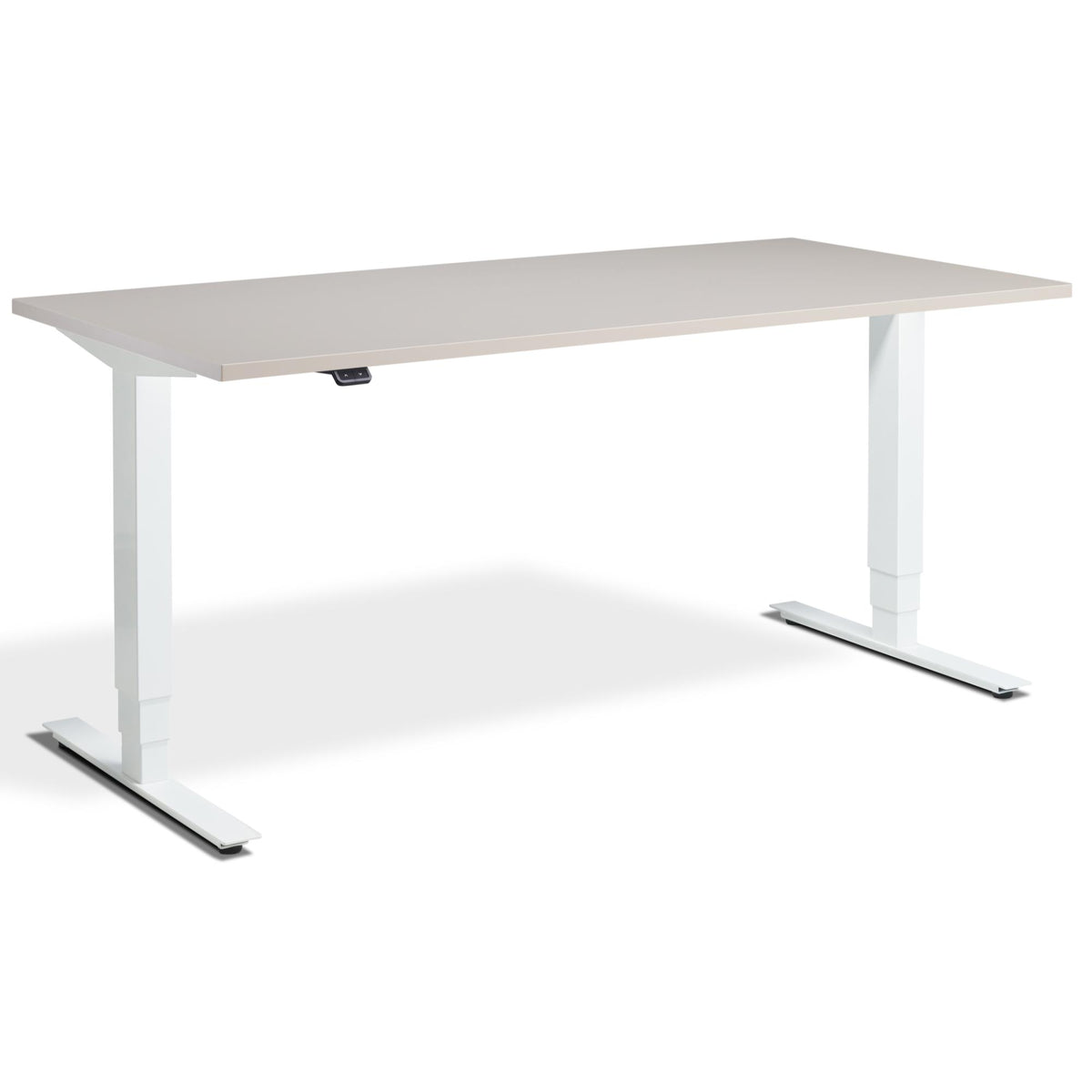 Height Adjustable Computer Desk - Masta Desk - White Frame - Cashmere Top - Studio Image