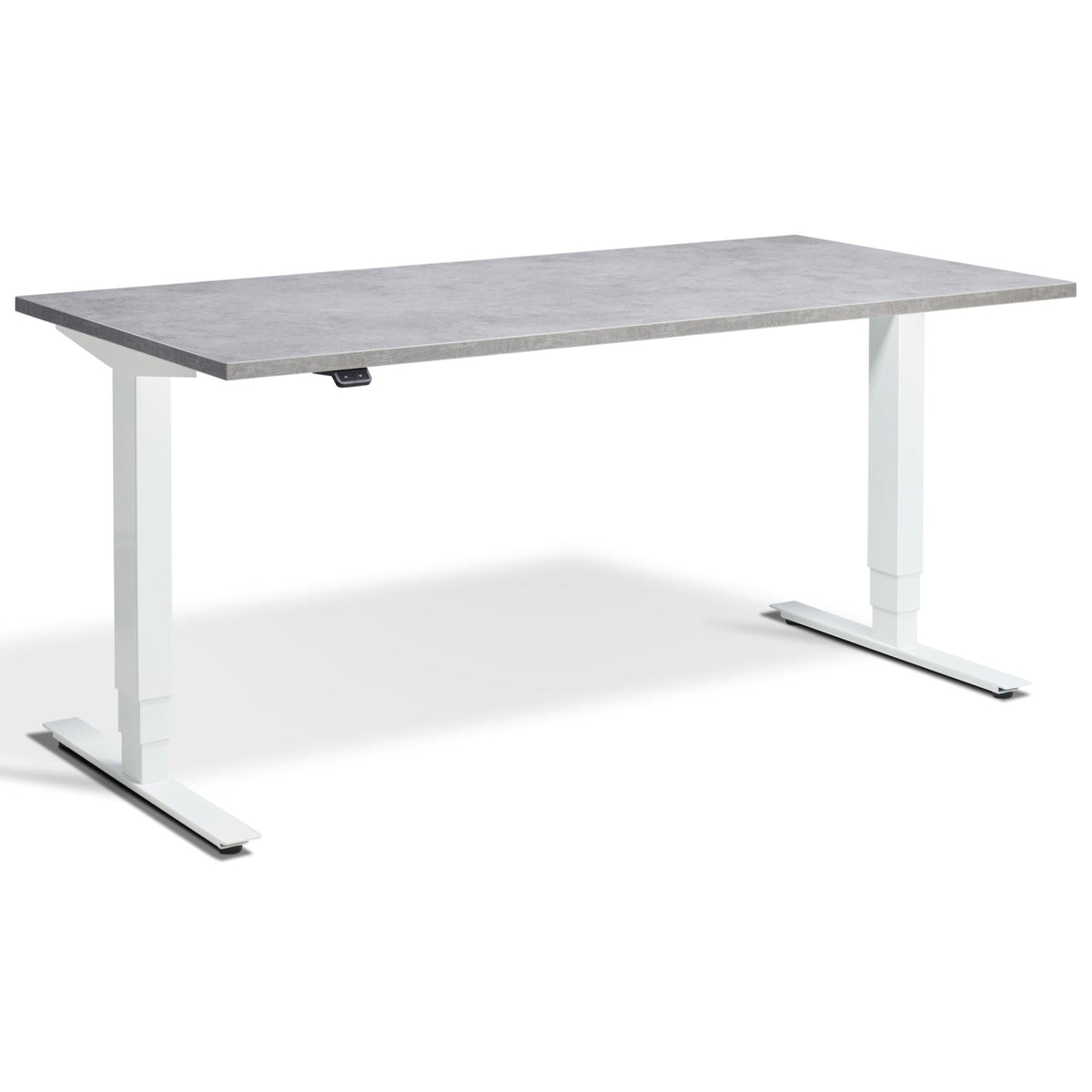 Height Adjustable Computer Desk - Masta Desk - White Frame - Light Concrete Top - Studio Image