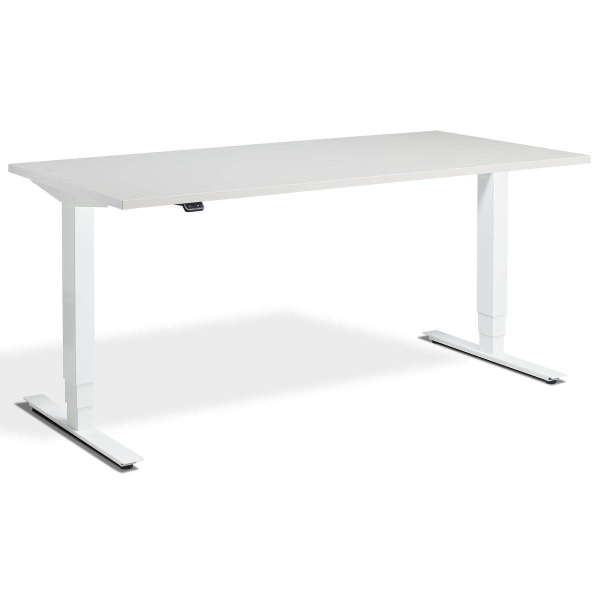 Height Adjustable Computer Desk - Masta Desk - White Frame - Light Grey Top - Studio Image
