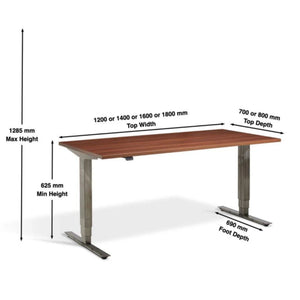 Industrial Adjustable Standing Desk - Raw Steel Smyth - Dimensions