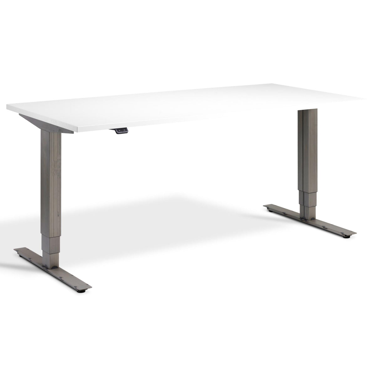 Industrial Adjustable Standing Desk - Raw Steel Smyth - White Top - Studio Image