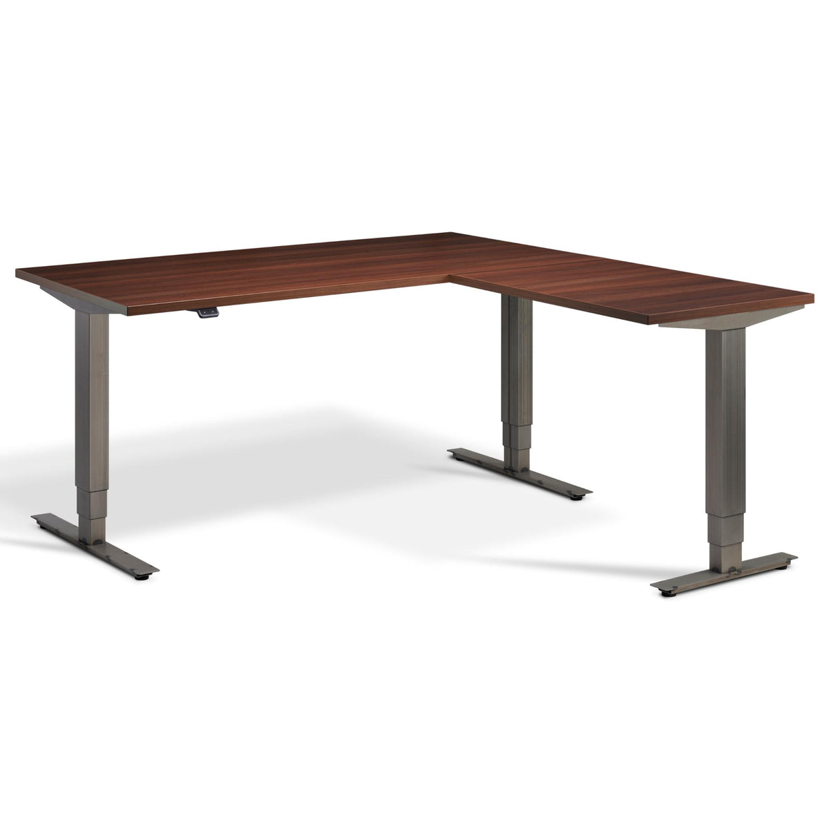 Industrial Sit Stand Corner Desk - Smyth - Natural Dijon Walnut Top - Studio Image