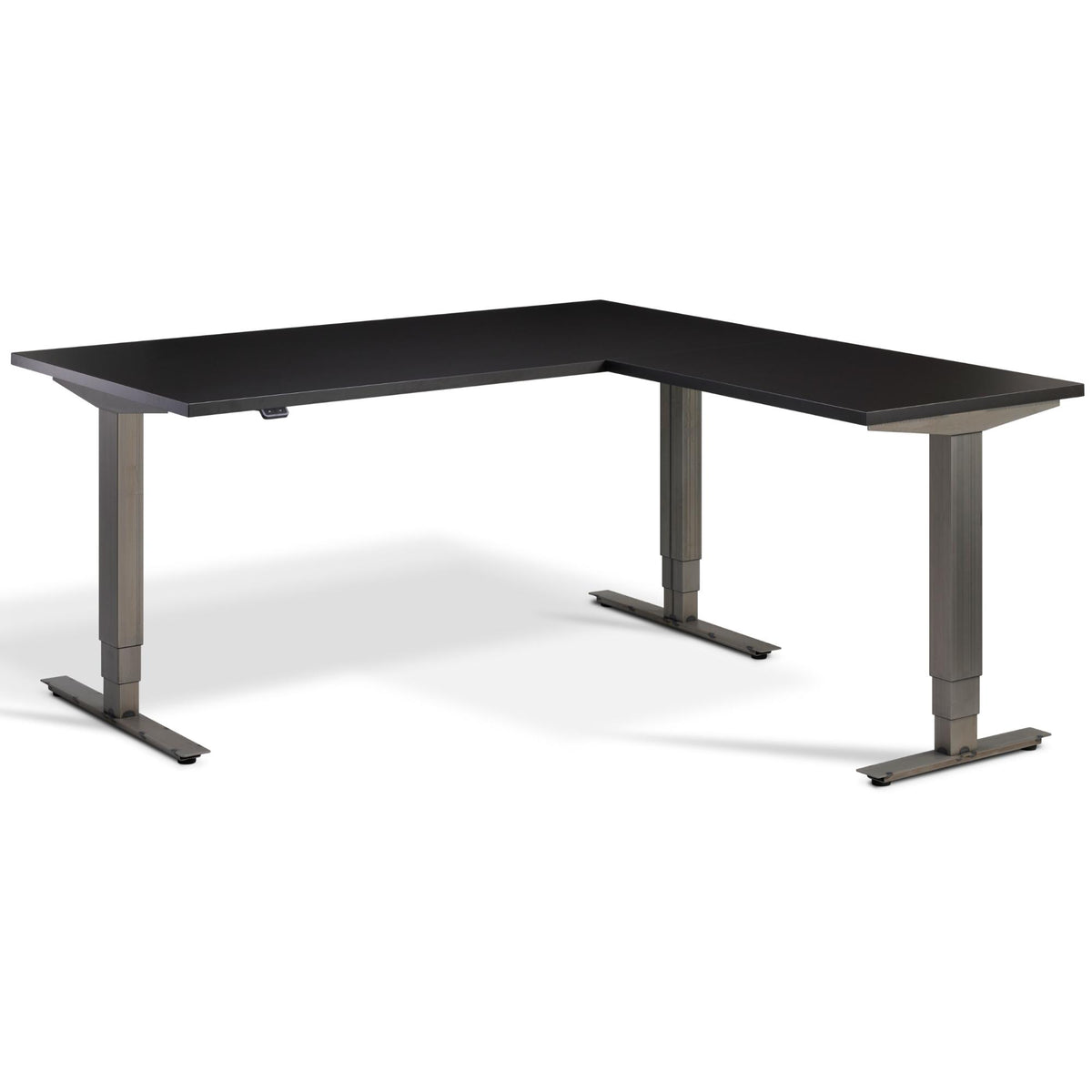 Industrial Sit Stand Corner Desk - Smyth - Soft Black Top - Studio Image